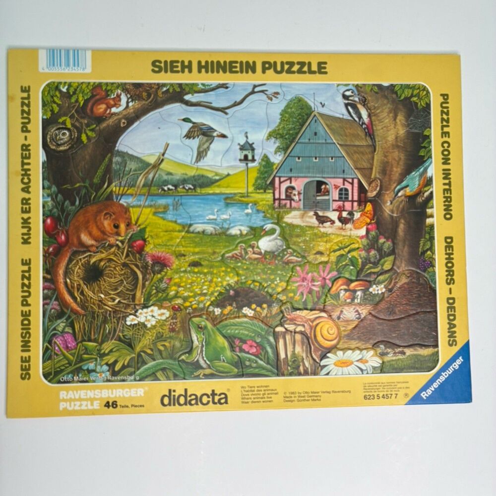 1983 Ravensburger See Inside Didacta Puzzle "Where Animals Live" 46 PC Complete
